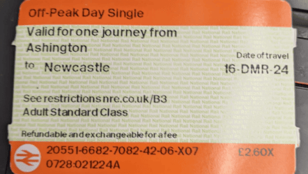 An image of a ticket for a Northumberland Line service