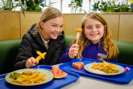 Young people from Lochnorris Primary enjoying their school lunch