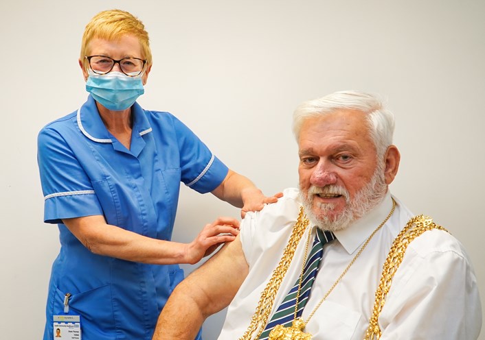 Lady Mayor receiving his flu vaccination