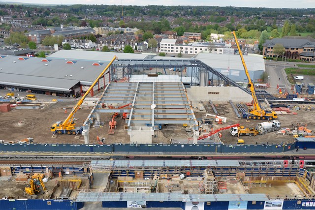 READING RAILWAY UPGRADES GET STATION SHOWCASE: View of the works at the station – development of passenger bridge and new northern entrance taking shape.