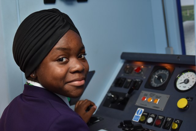 Abida gets to grip with driving a train using Network Rail's driver simulator