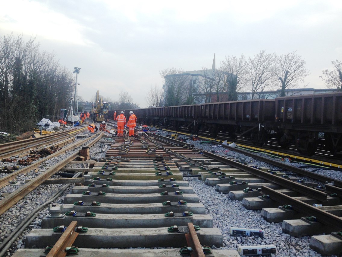 Lewisham friday 2: New railway being laid at Lewisham - pictured on Friday morning