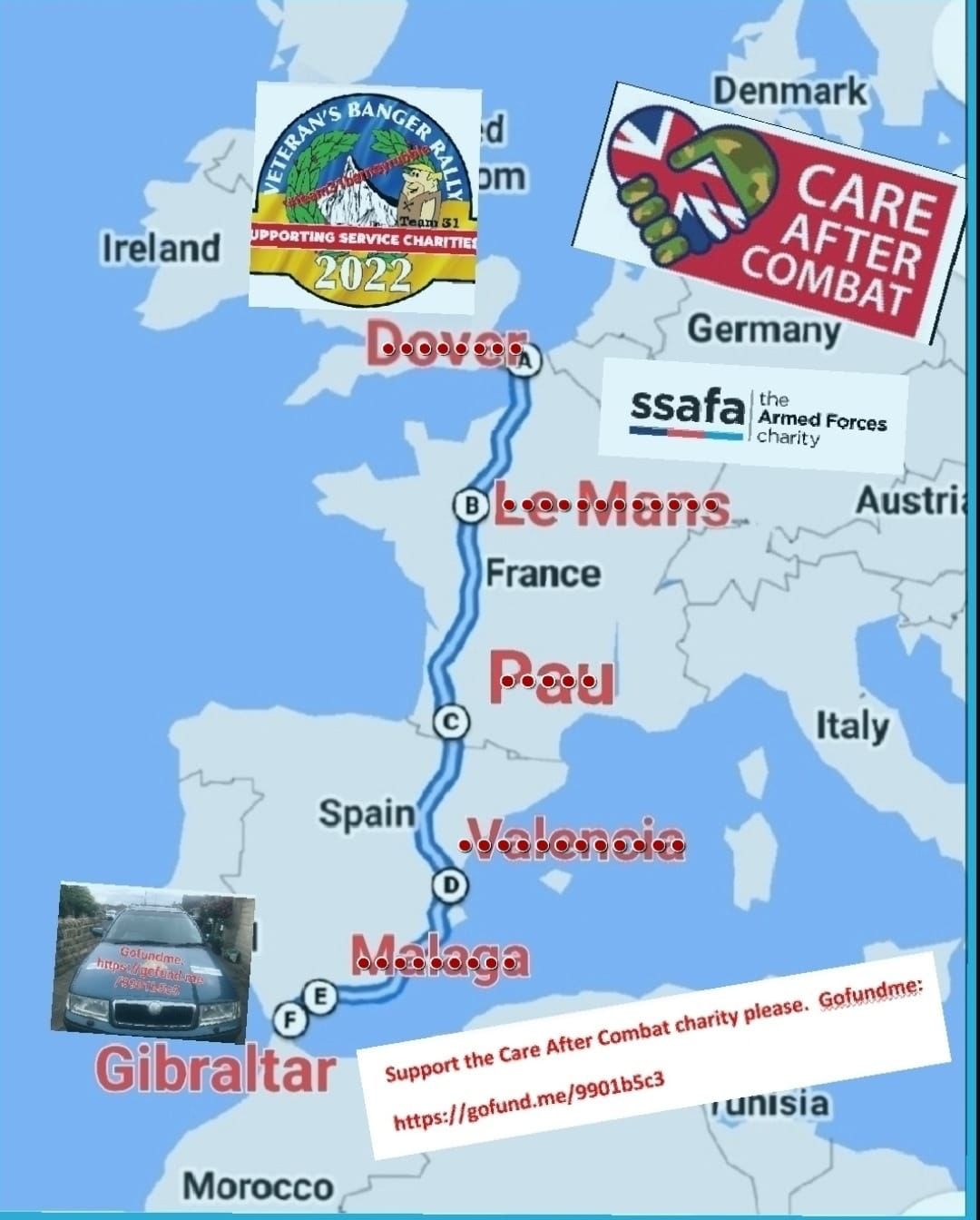 The route from Dover to Gilbraltar