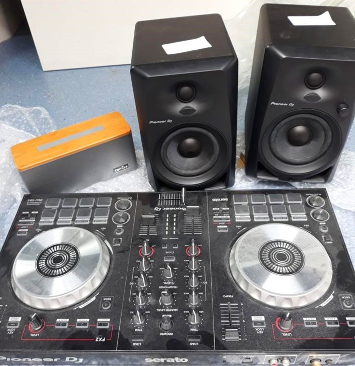 dJ decks  & speakers.: A range of sound equipment such as DJ decks were seized due to continued loud levels of noise.