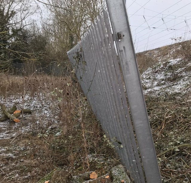 Network Rail carrying out urgent work to stabilise the track near Harlington station: Fence at Harlington