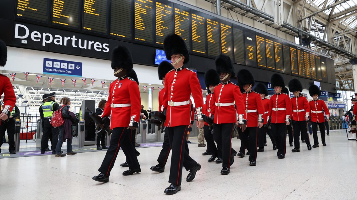 Armed Forces train it to London for the Coronation: Armed Forces arrive at London Waterloo 1