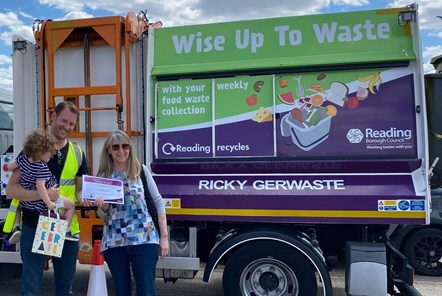Resident Adrian Jack receives a certificate from Lead Councillor for Environmental Services and Community Safety Karen Rowland alongside the truck he named Ricky Gerwaste
