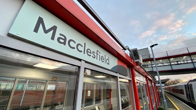 Macclesfield station wide angle sign