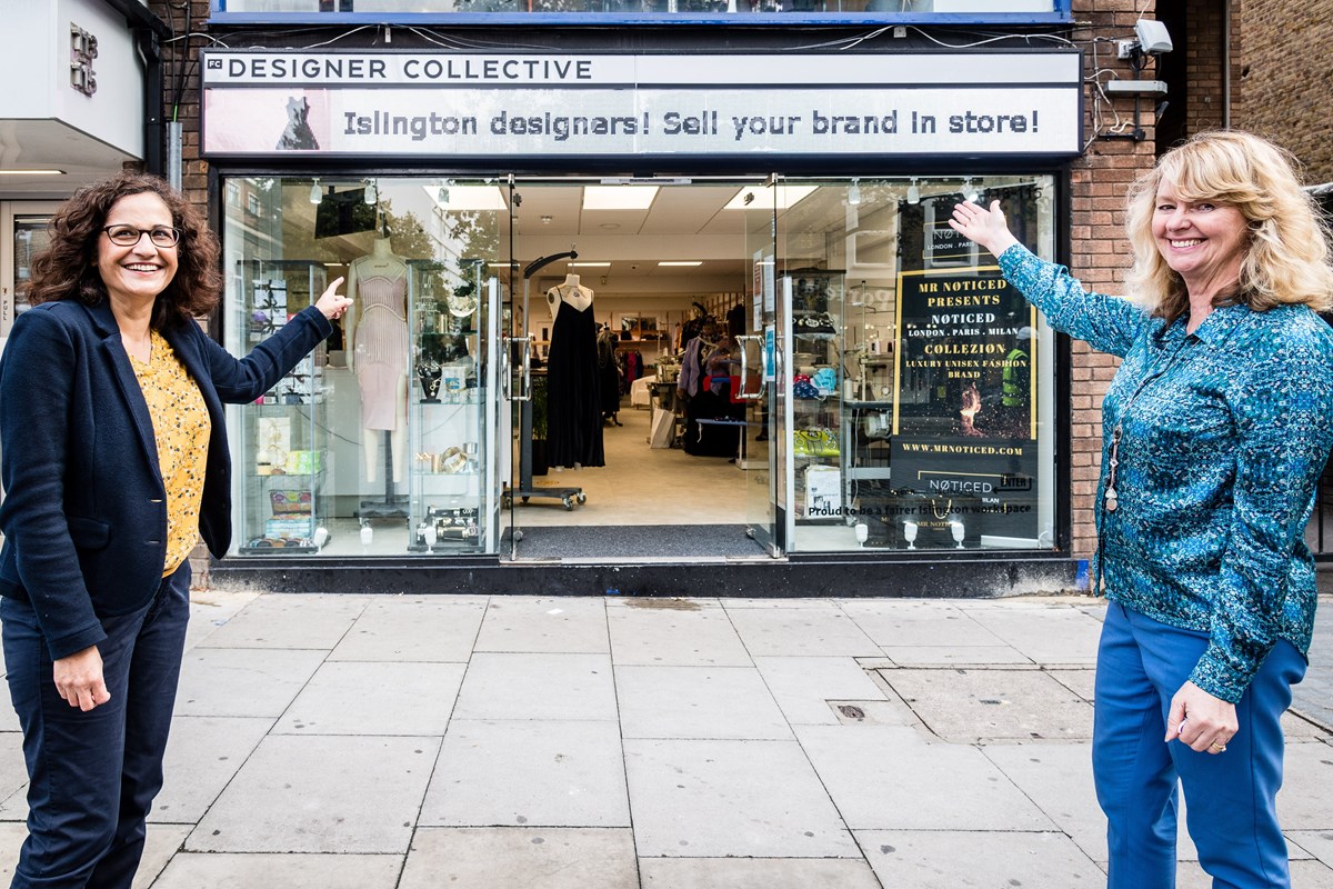 Cllr Asima Shaikh and Fashion-Enter CEO Jenny Holloway outside the FC Designer Collective store