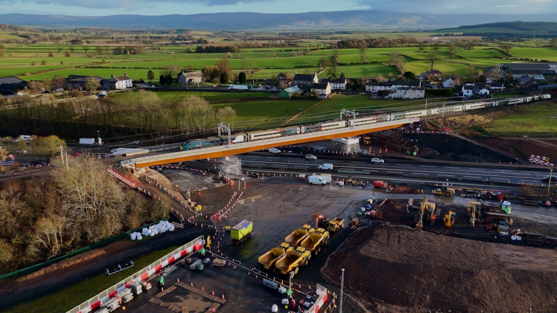 First trains run across new £60m bridge as West Coast Main Line reopens: Avanti train passing over the new Clifton Bridge 15 January 2026