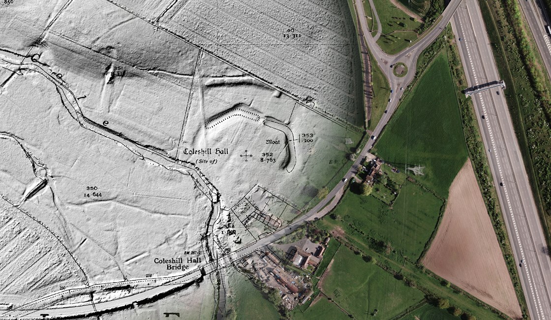 Archaeology Coleshill Site October 2018: Three maps combined showing a historical map over a satellite and LiDAR image. 

(Archaeology, launch)

Internal Asset No. 167