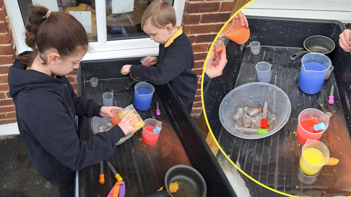 Pupils Scarlett and Thomas enjoy painting at the Orchard, a new SEND unit at Thornton Primary School