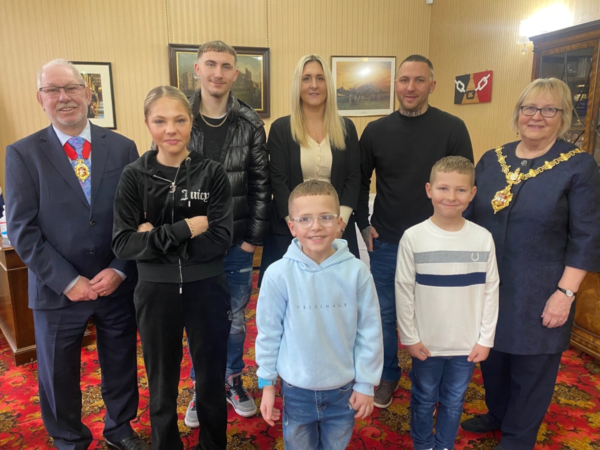 Refuse collector Tom Alexander and family with the Mayor and consort