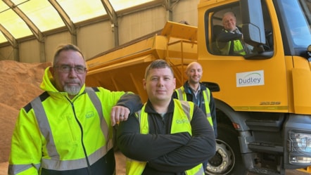 Councillor Simon Phipps (centre) joined members of the gritting team in Dudley Council's salt barn today