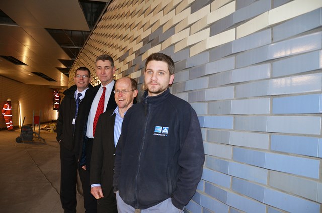 The newly refurbished subway at Reading station opens on Friday March 1st. From left to right: Gareth Taylor, FGW; Cllr Tony Page, Reading Borough Council, Graham Denny, Network Rail and Dave Forbes, construction manager Costain.