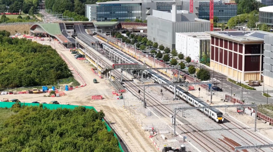 Cambridge South station July 2025 Drone 2