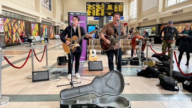 The Dunwells headlining the launch of Busk in Stations at Leeds, Network Rail (2): The Dunwells headlining the launch of Busk in Stations at Leeds, Network Rail (2)
