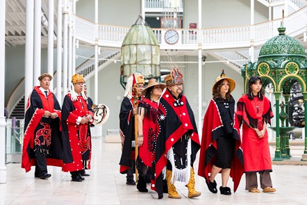 Delegates from the Nisga’a Nation arrive at the National Museum of Scotland. Image credit Duncan McGlynn