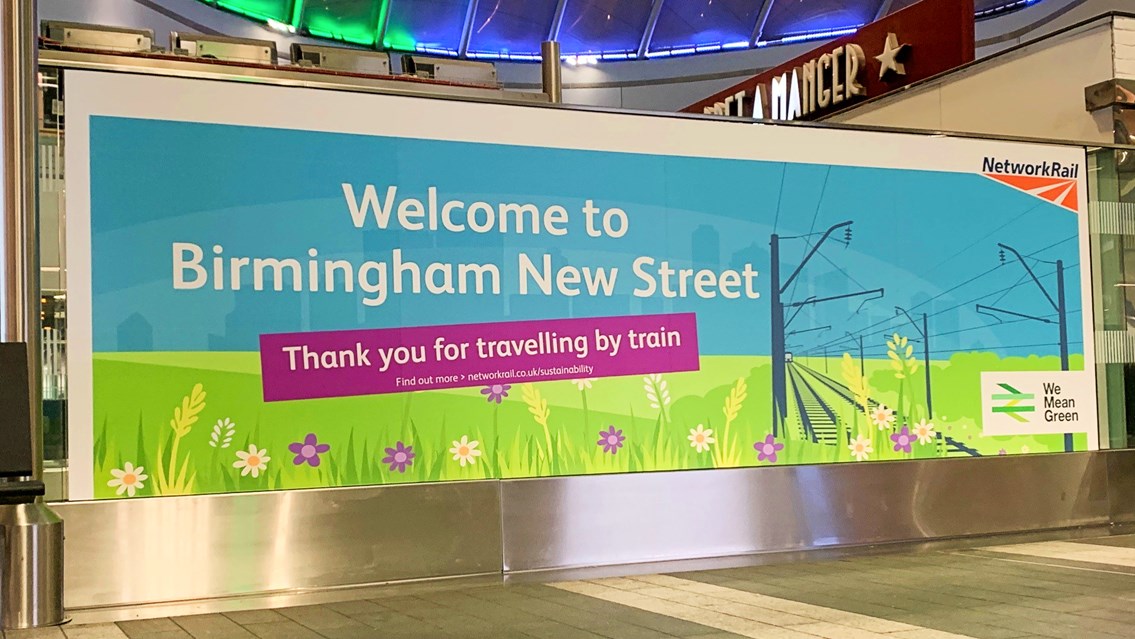 Birmingham New Street We Mean Green branding