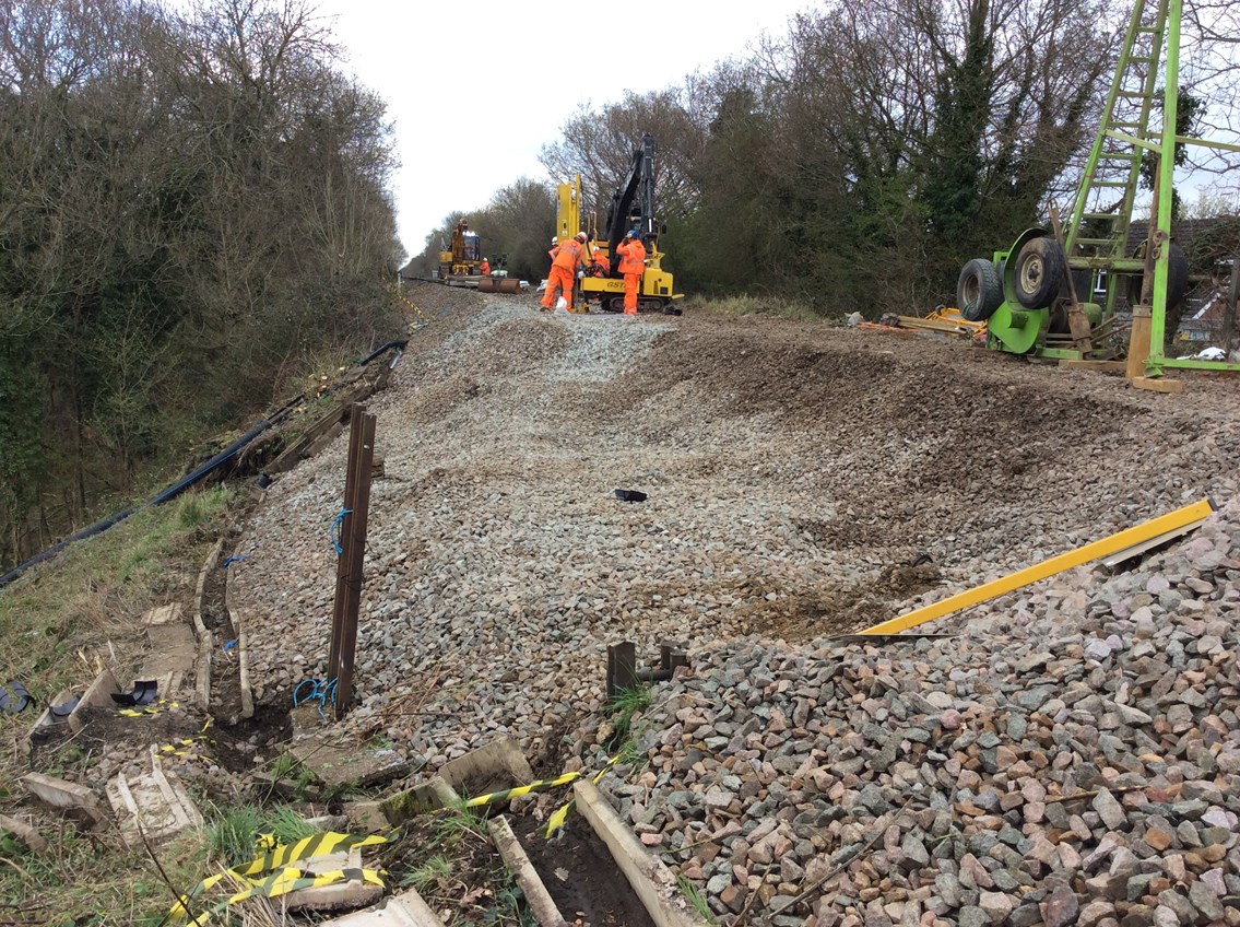 Wrecclesham Landslip site, during the line closure in April 2016