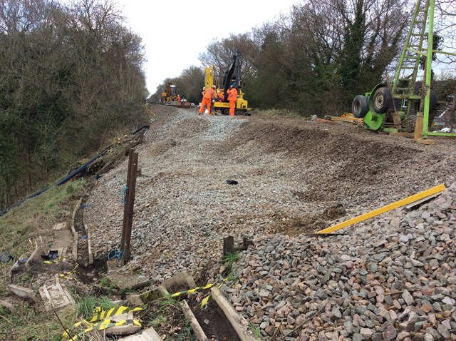 Wrecclesham Landslip site, during the line closure in April 2016
