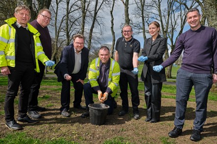 Roddy Hood, Nick Kelly and Robert Pinkerton from Greener Communities with Cllrs McMahon and Barton, James Lally from the Climate Change team and Lucinda McGovern from Housing and Communities