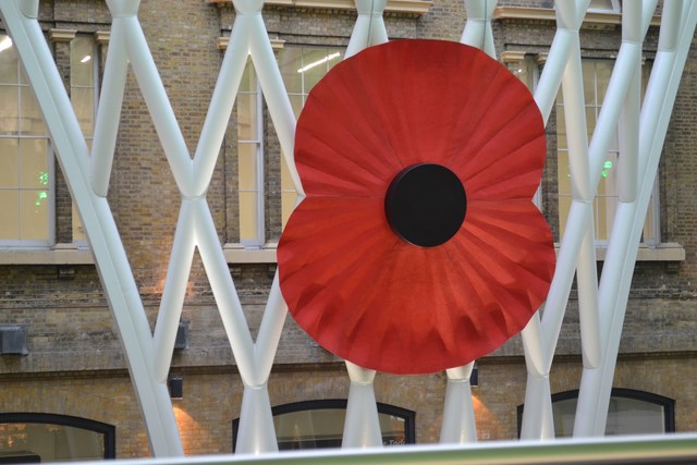 Visitors to Network Rail stations help raise £250,000 for Royal British Legion’s Poppy Appeal: Photo credit: Procter Photography - Giant poppy at London King's X