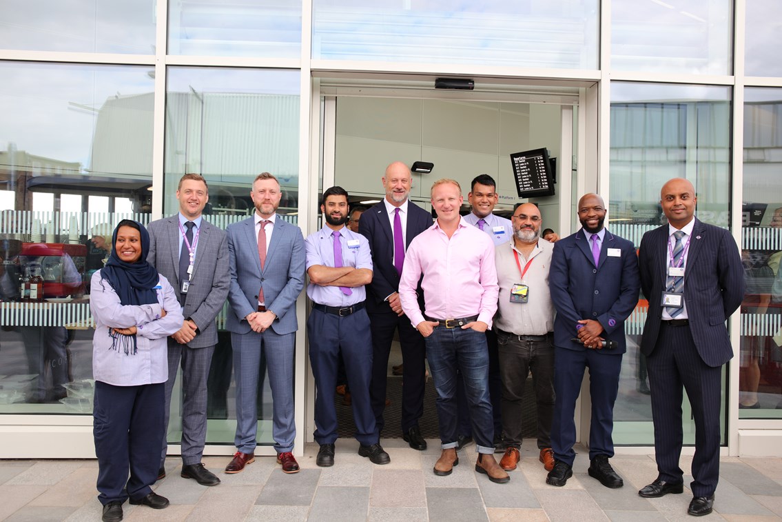 Ilford Completion 30 August 2022: Ilford station completion ceremony with Sam Tarry MP, Network Rail delivery director for Anglia James Lewis, Crossrail infrastructure director, Stuart Mills, Kirit Varsani, MTR's Group station manager and the station staff team.
