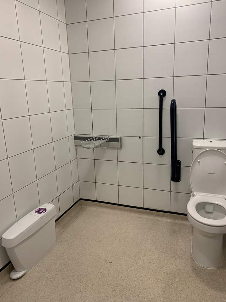 Shelves and a bin are some of the features