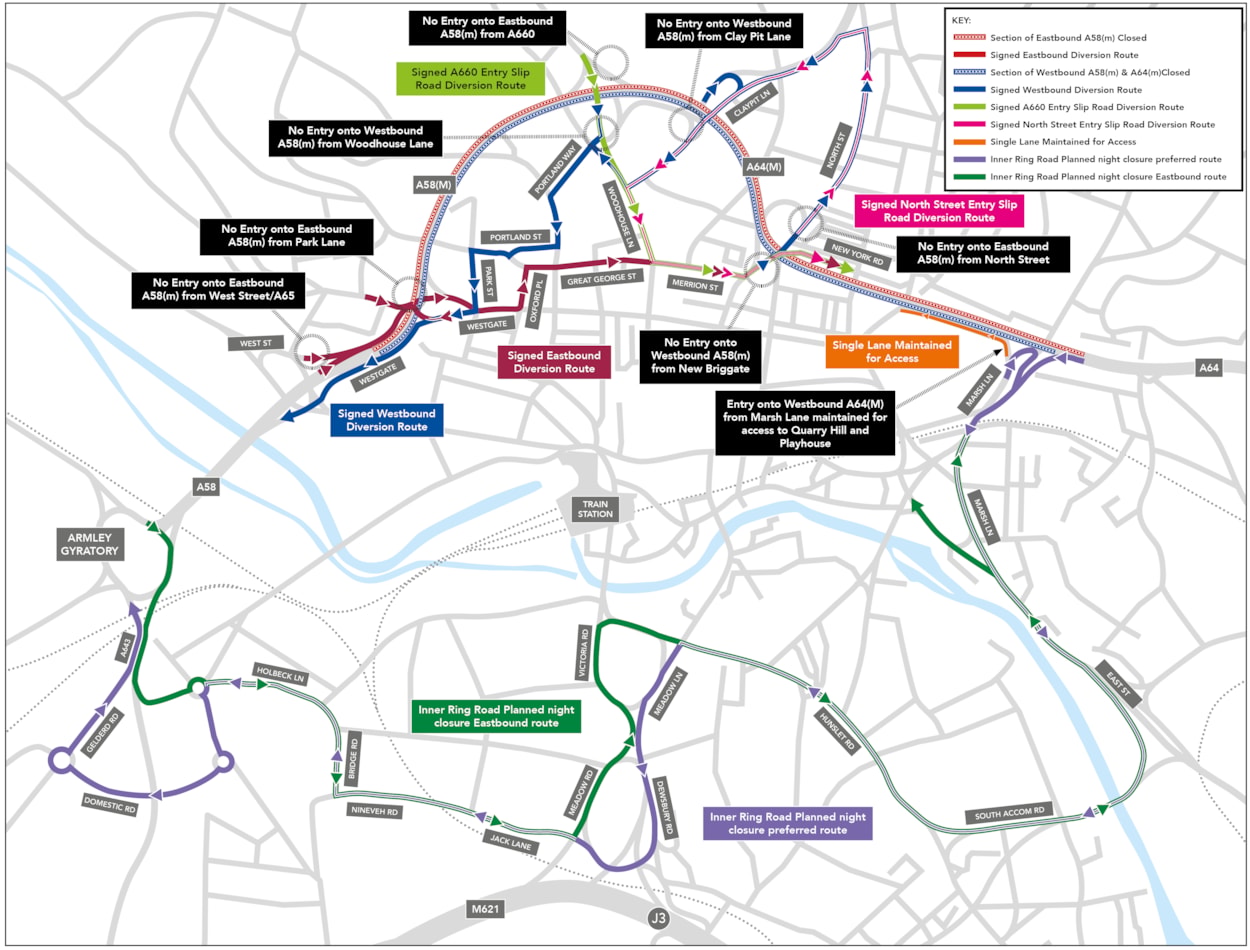 Leeds Inner Ring Road Woodhouse lane section diversions