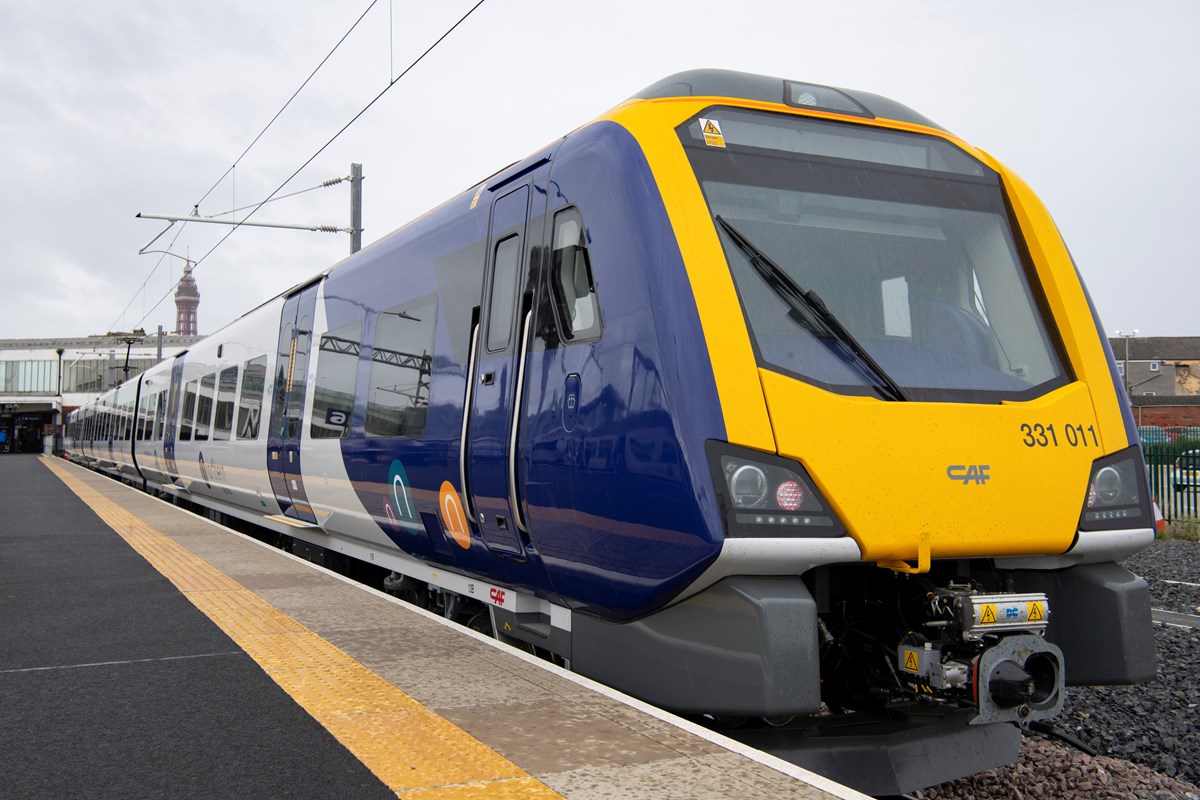 New electric train (331011)  at Blackpool North