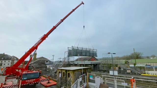 Major milestone reached as £8.3m accessibility upgrades progress at Tenby station: Tenby AfA temporary bridge install-4