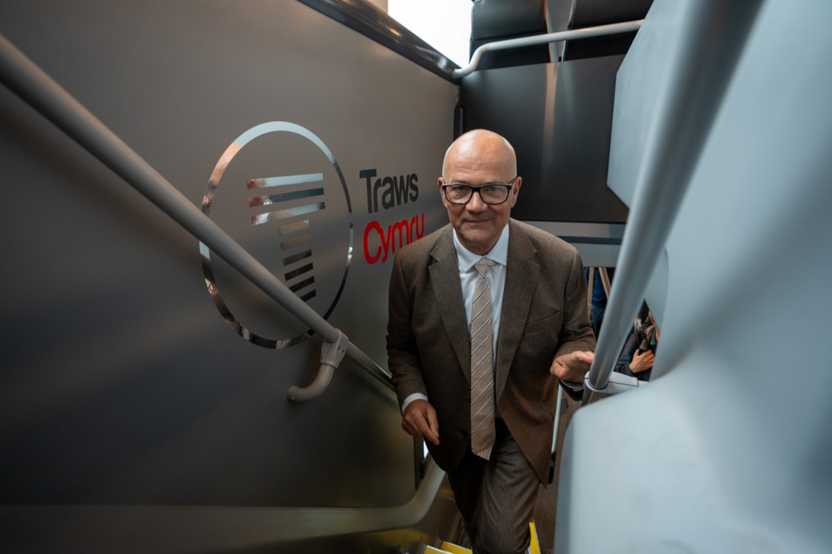 Deputy Minister for Transport Mark Hooper at the launch of 30 new TrawsCymru buses in Aberystwyth-8