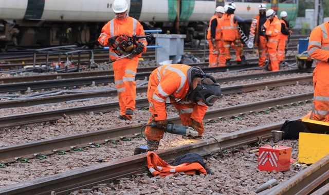 Grinding a weld at London Bridge: Grinding a weld at London Bridge during the August 2017 blockade