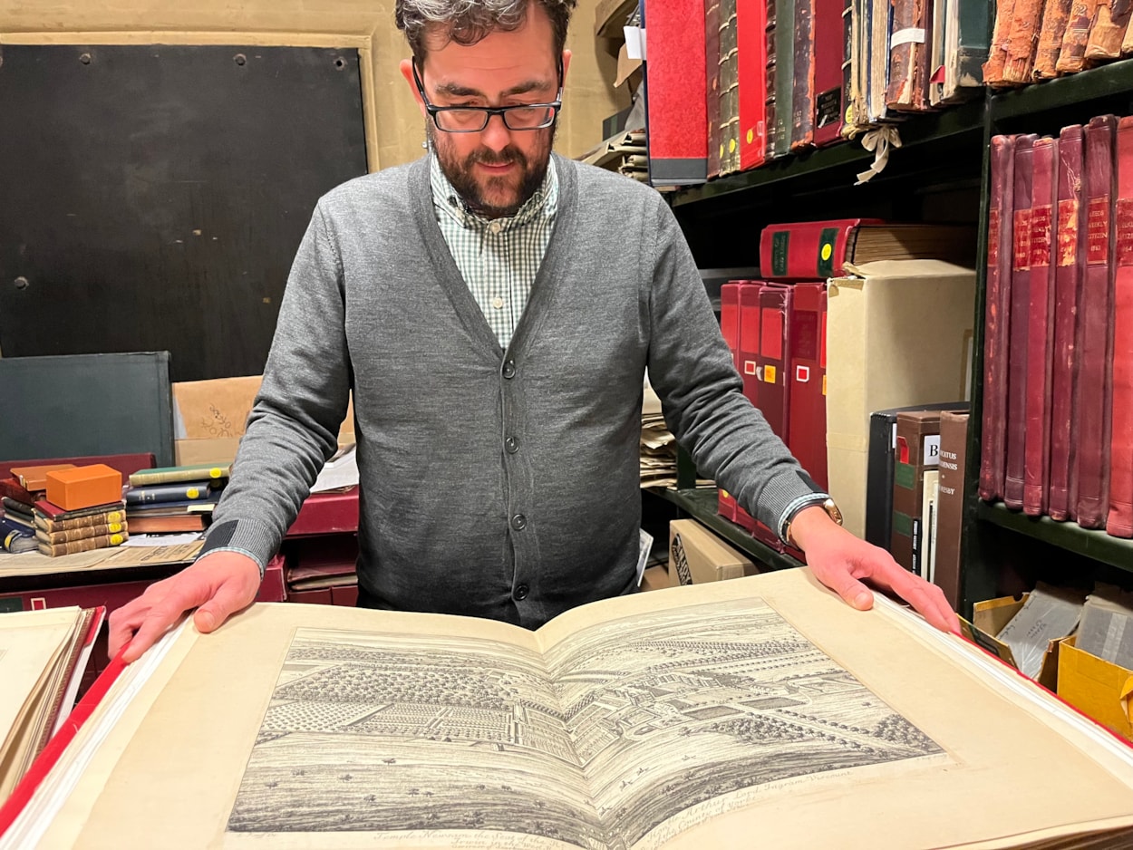 Leeds histories: Librarian Antony Ramm with one of William Boyne's works.
The culmination of his life’s work, Boyne’s collection of seven huge folios is also part of the library’s collection and includes magnificent images of locations including Temple Newsam and Kirkstall Abbey, genealogies, notable antiquities, coats of arms and maps of the city.