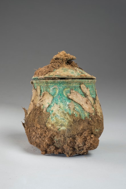 Pre-conservation image of the lidded vessel from the Galloway Hoard credit Historic Environment Scotland