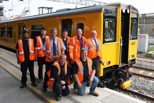 The team celebrate 313121's successful first shakedown run at Bletchley: The team celebrate 313121's successful first shakedown run at Bletchley