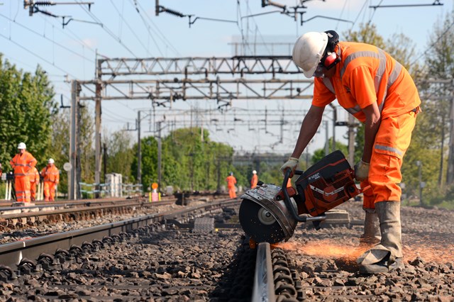 Passengers advised to avoid the West Coast main line this Christmas as improvement work continues: Work taking place on the West Coast main line at Watford in May 2014