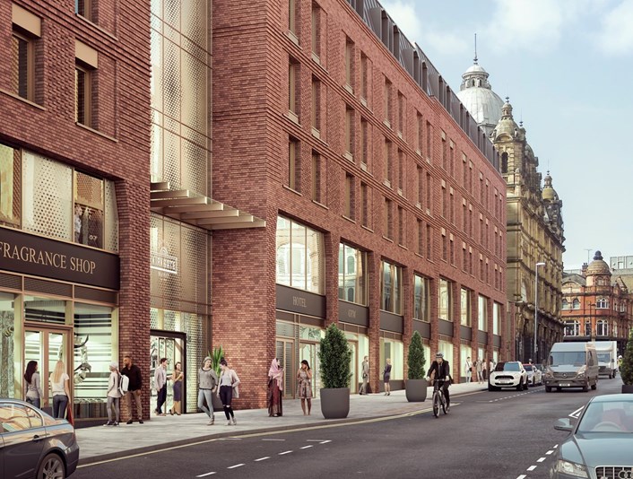 Hotel 1: An image showing the proposed hotel on George Street, looking west.