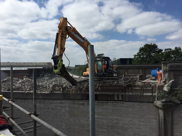 Work being carried out to demolish the old Richmond Street bridge in Ashton-under-Lyne