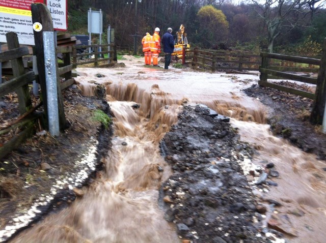 Impact of severe weather on train services ‘is a wake-up call to us all’, says Network Rail chief executive: Flooding at Ruswarp