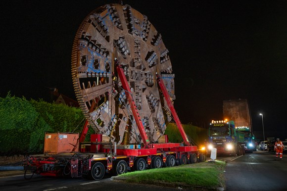 TBM cutterhead on a 48-wheel Self Propelled Trailer 