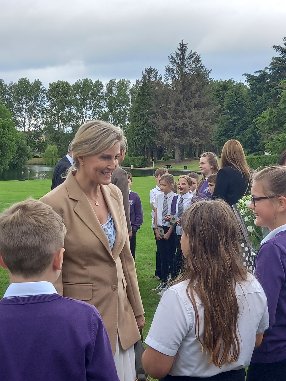 The Countess of Wessex and Forfar speaks with pupils