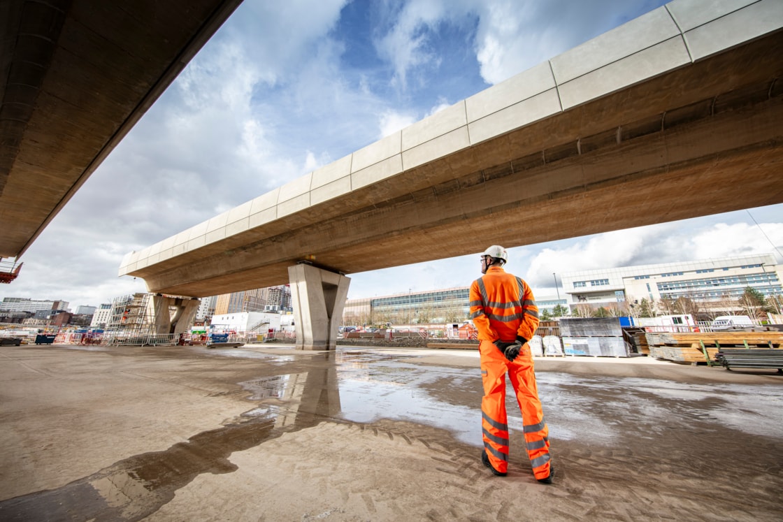 First completed section of Curzon 3 viaduct showing V-shaped piers