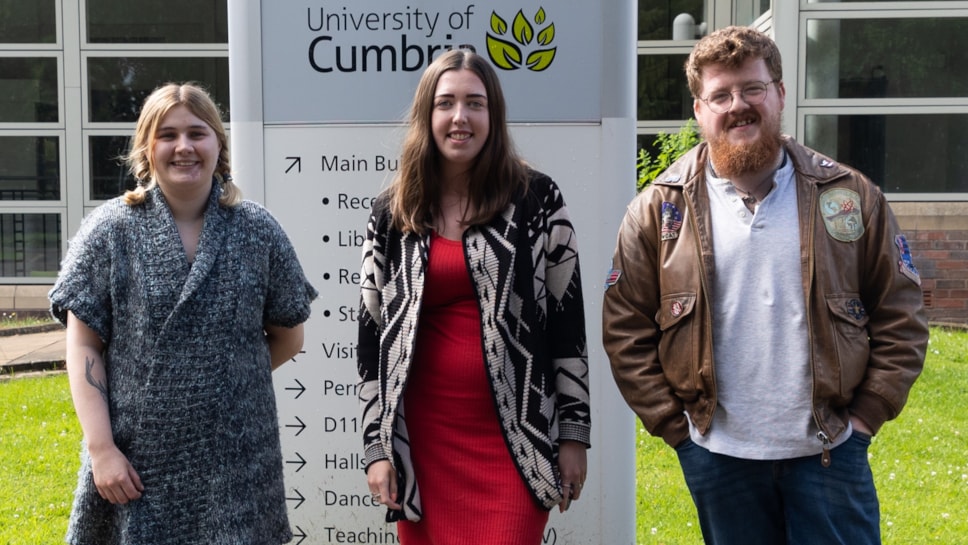 (l-r) MA Contemporary Fine Art student Poppy Cookson and MA Creative Practice students Natalie Boyne and David Lee are among the 19 artists displaying work in the POSTREMO MA Showcase exhibition taking place 30 August-9 September 2022 at the University of Cumbria Institute of the Arts, Brampton Road, Carlisle