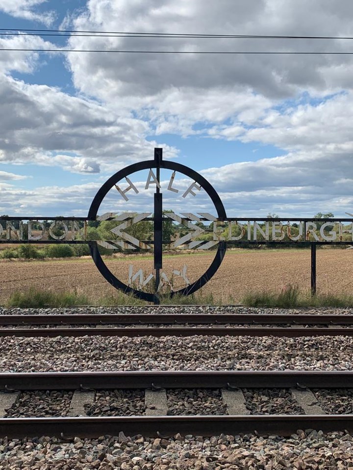 Halfway sign on the East Coast Main Line - before