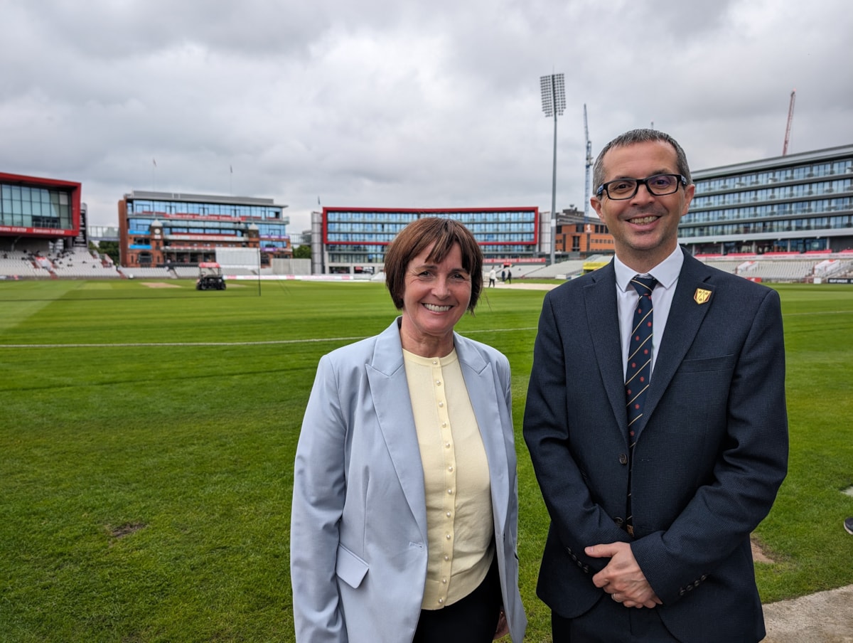CC Phillippa Williamson, Leader of the Council, and CC Aidy Riggott, cabinet member for Economic Development and Growth, at Emirates Old Trafford 2