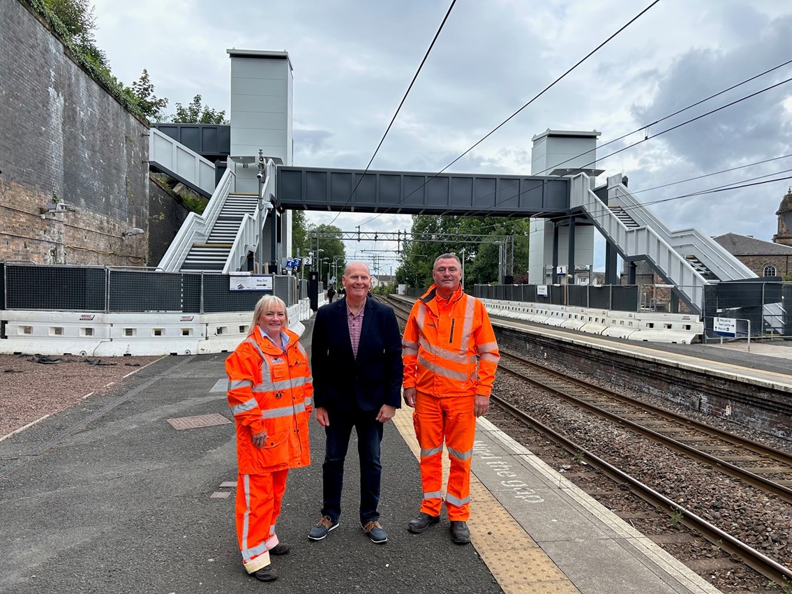 Cllr Michael McCormick with Jacqueline Rae, ScotRail, and Rod Hendry, Network Rail 