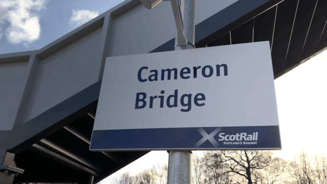 Fife drivers urged to plan ahead as new Cameron Bridge station entrance work continues: Cameron Bridge sign