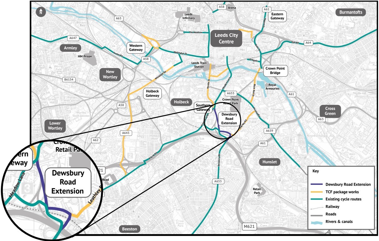 Leeds cycling overview map - Dewsbury Road connector